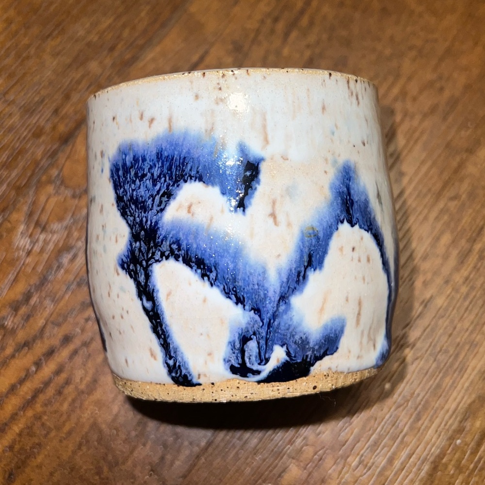 Studio Pottery Artistic Blue and White Ceramic Vase/ Trinket Dish Vintage - Picture 2 of 8